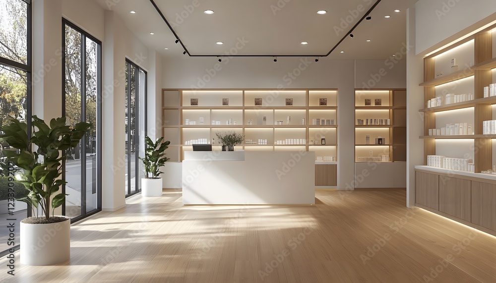 Fototapeta premium Modern Minimalist Skincare Store Interior Design