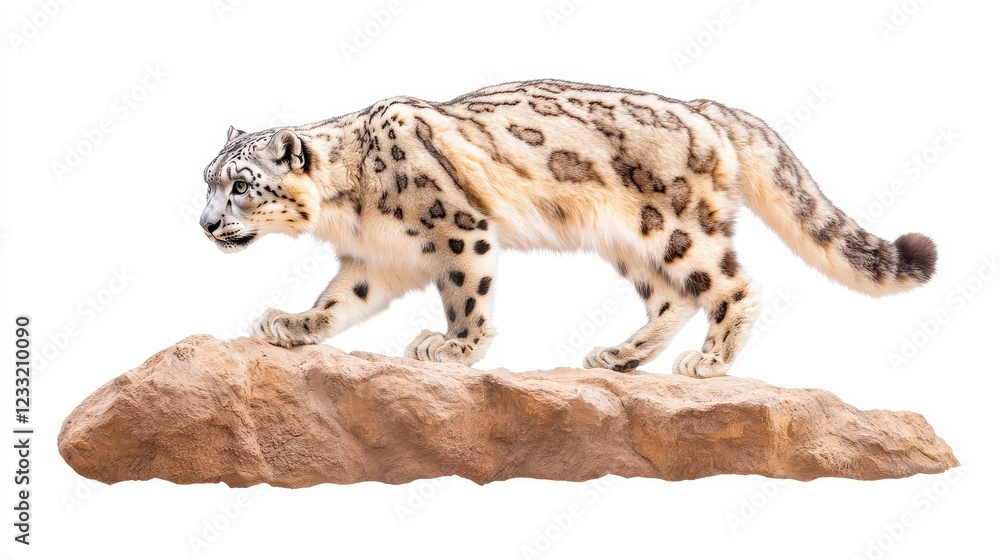Snow Leopard Walking Gracefully on Rocky Terrain in Natural Habitat Snow Leopard Walking Gracefully on Rocky Terrain in Natural Habitat