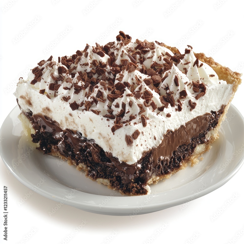 Chocolate cream pie dessert, close-up studio shot, food photography, recipe website Chocolate cream pie dessert, close-up studio shot, food photography, recipe website