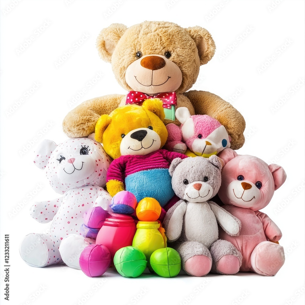 Teddy bears, toys, colorful, play, studio, white background, children's, fun, happiness, product shot Teddy bears, toys, colorful, play, studio, white background, children's, fun, happiness, product shot