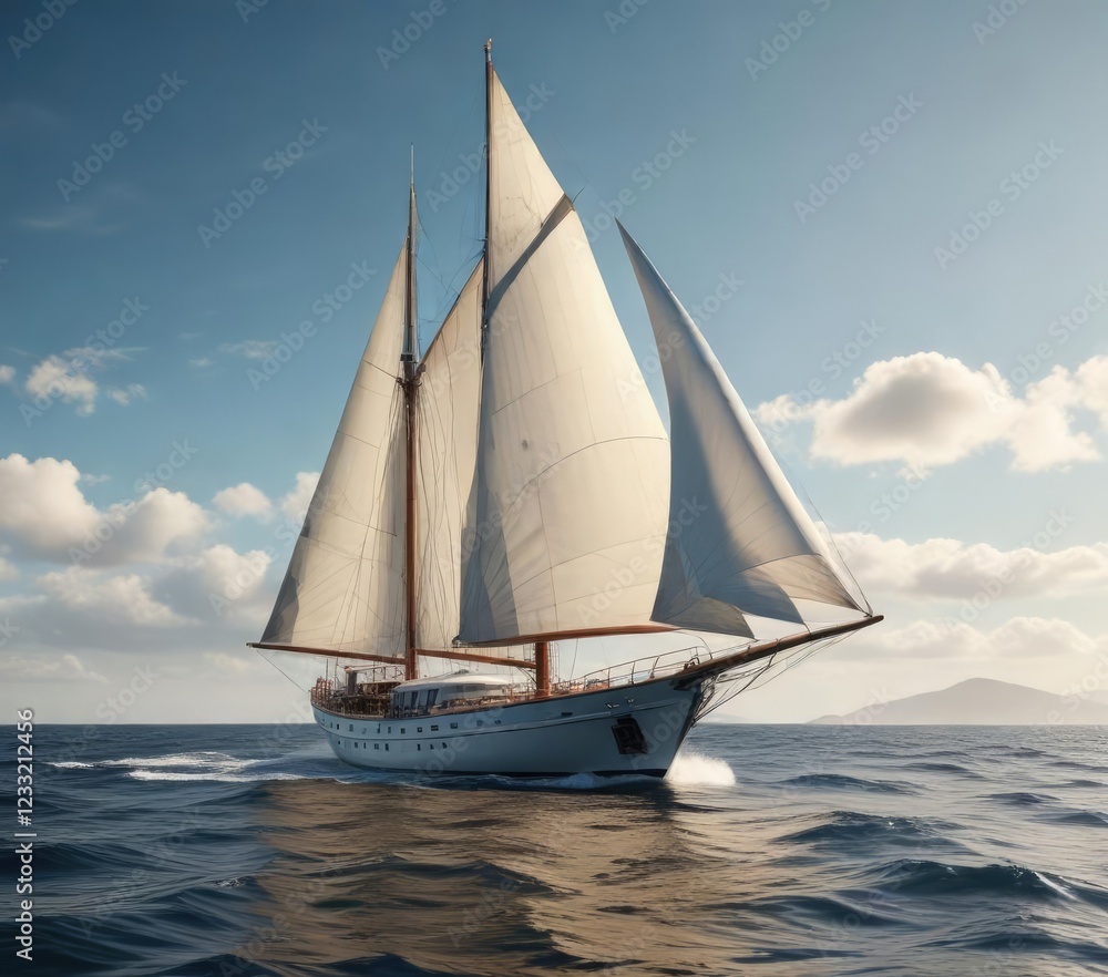 Elegant classic yacht with billowing white sails, water, yacht Elegant classic yacht with billowing white sails, water, yacht