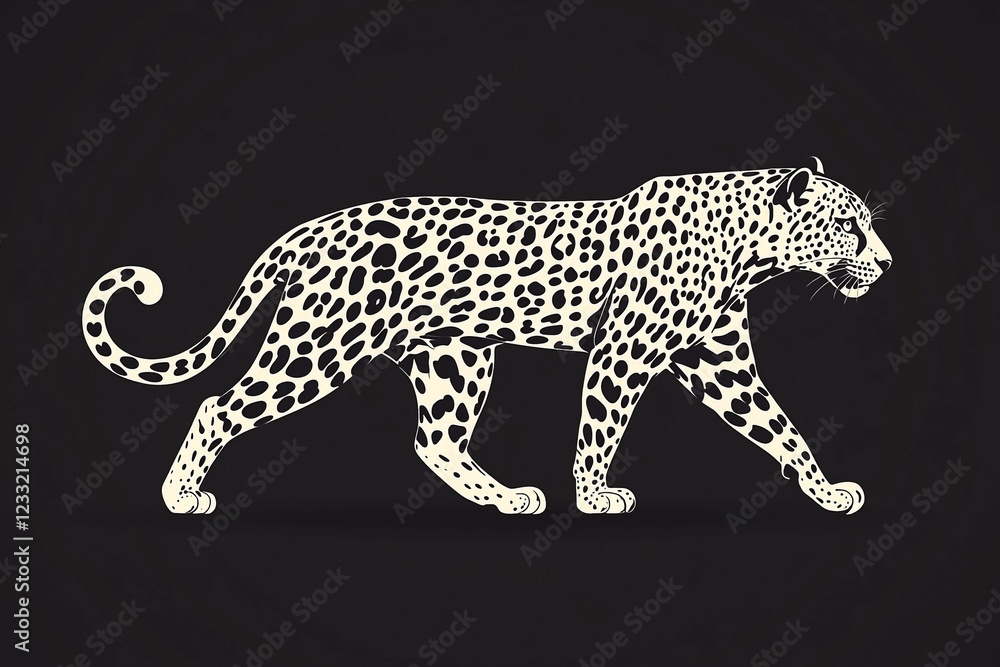 Monochrome Leopard Silhouette Strolling Against a Dark Backdrop A Striking Wildlife Graphic