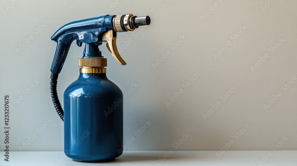 Blue Spray Bottle with Nozzle on a Plain Background for Cleaning and Gardening Use Blue Spray Bottle with Nozzle on a Plain Background for Cleaning and Gardening Use