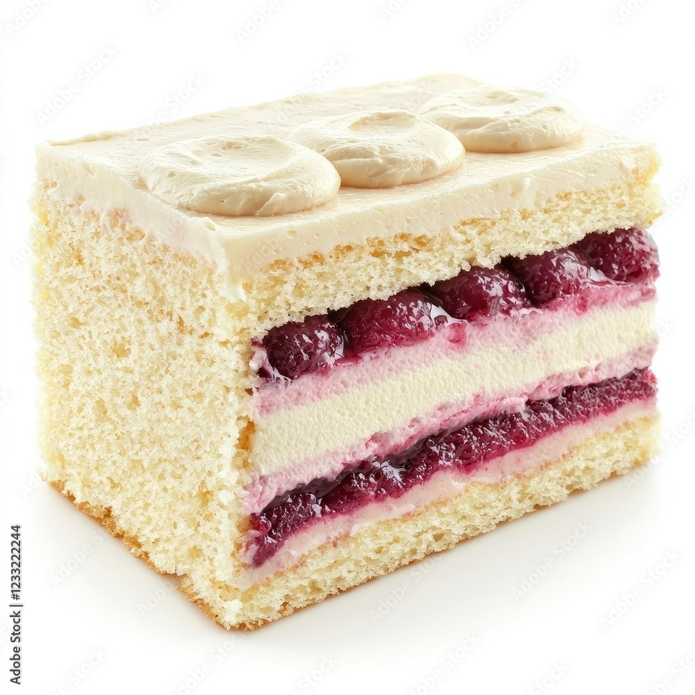 Delicious layered cherry cake, white background, dessert, food photography, baking Delicious layered cherry cake, white background, dessert, food photography, baking