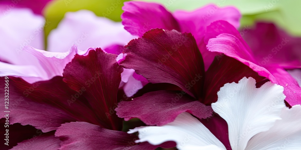 Naklejka premium Close-up vibrant purple, pink, white petals. Garden bloom background. Floral design