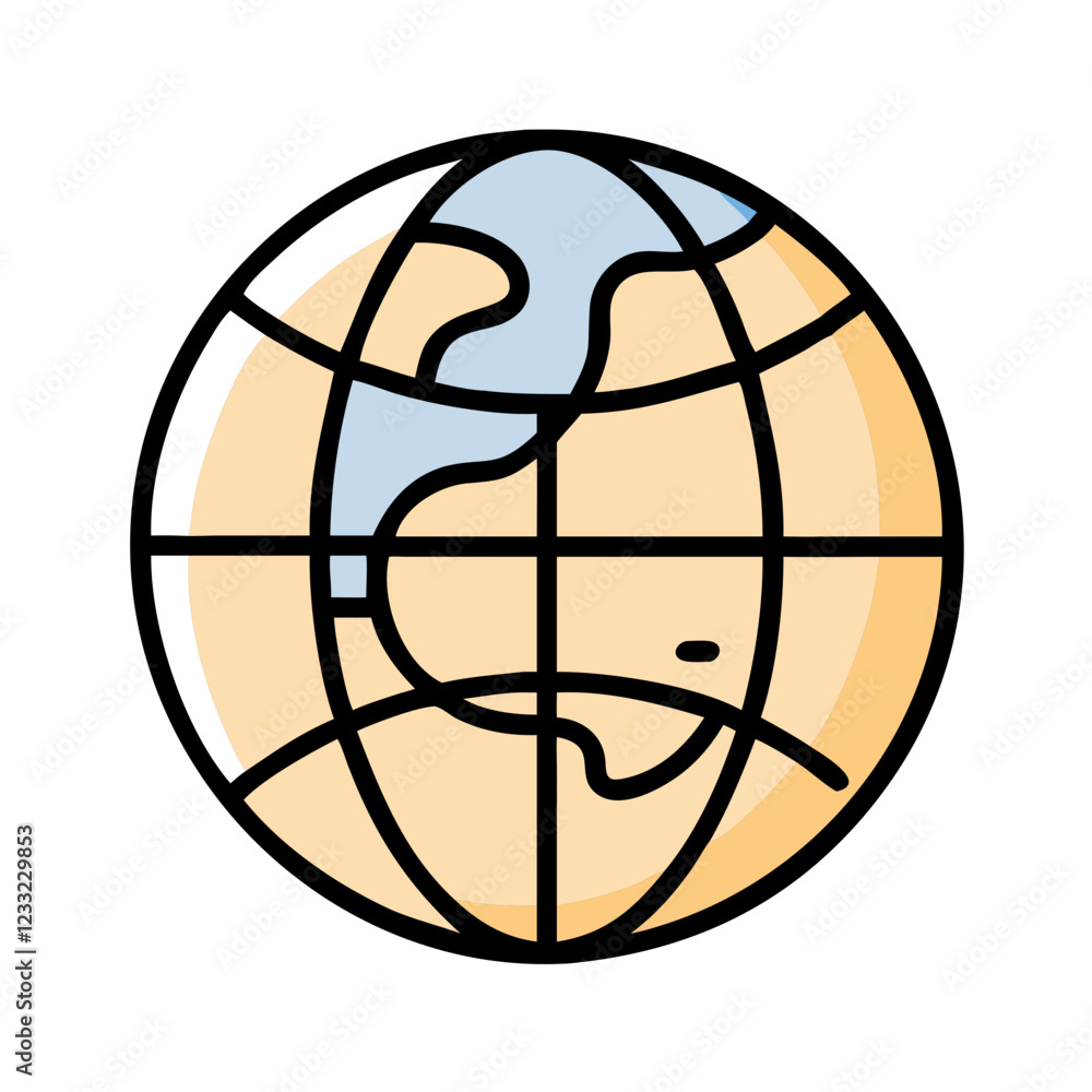 Naklejka premium Globe icon with blue and beige colors representing geography and global awareness in a modern design