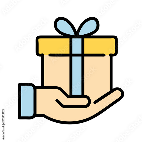 Gift icon with blue and beige colors representing celebration and generosity in a cheerful design