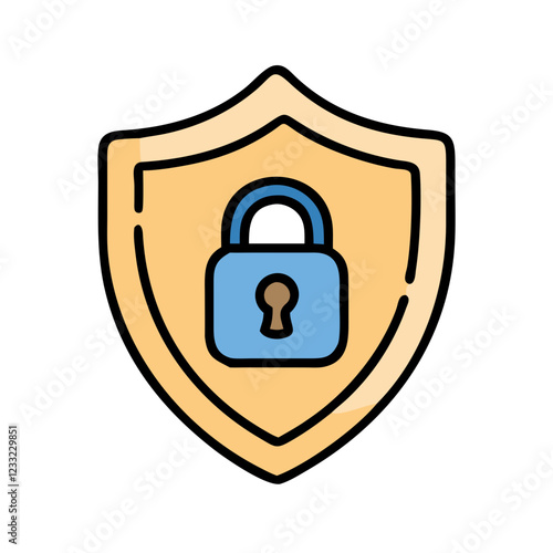 Lock shield icon with blue and beige colors representing security and protection in a reliable design