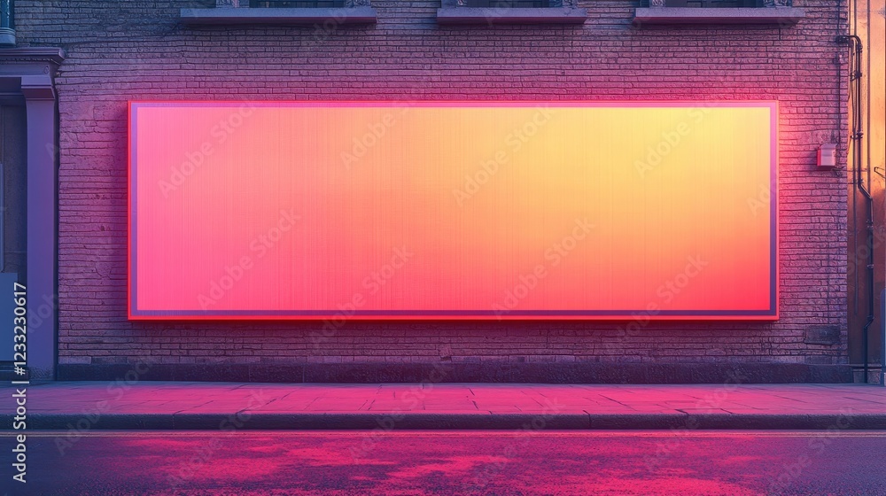 Large, illuminated billboard on brick wall. Perfect for advertising or urban background designs. Large, illuminated billboard on brick wall. Perfect for advertising or urban background designs.