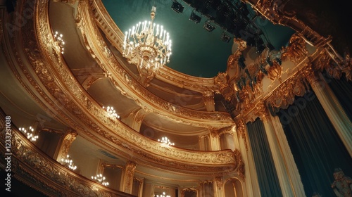Interior of the opera hall, classical architecture of entertainment performances, ballet, theater