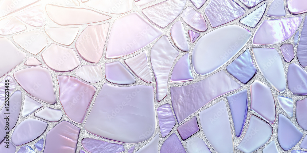 Subtle lavender and pearl white mosaic pattern with intricate details and glowing light. Subtle lavender and pearl white mosaic pattern with intricate details and glowing light.
