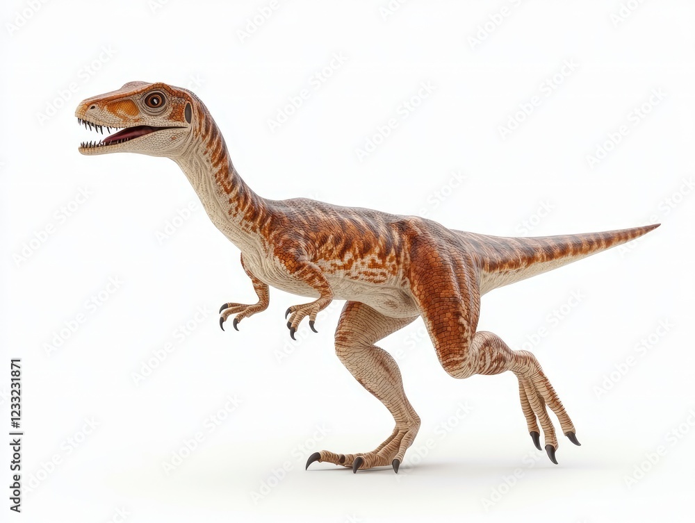 Naklejka premium Running dinosaur, prehistoric creature, white background, paleontology