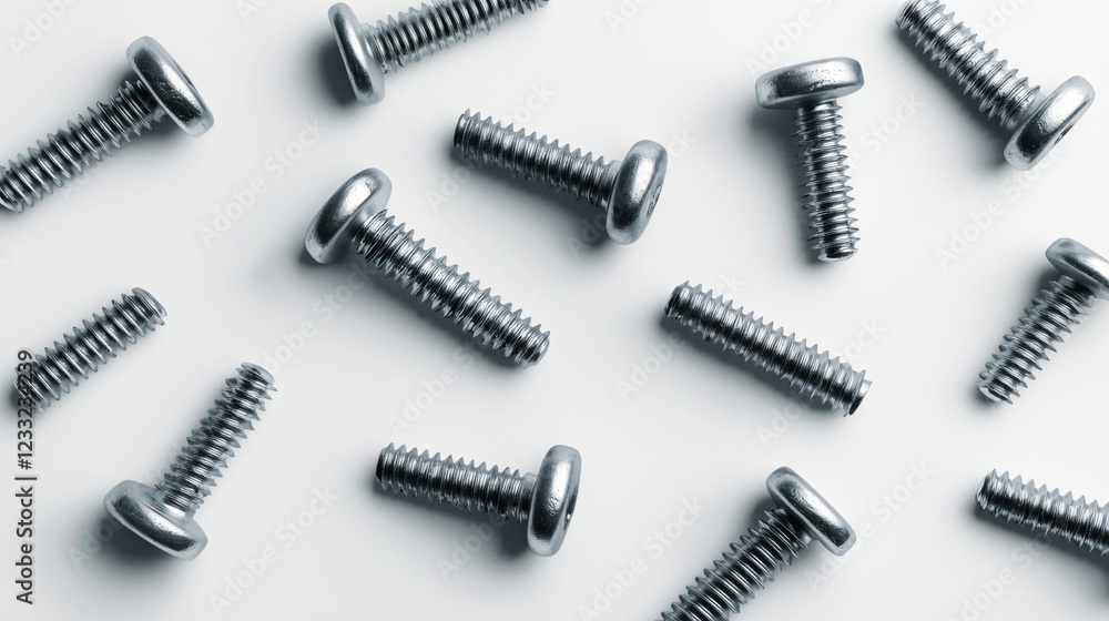 Assorted Chrome Screws and Bolts on White Background for Crafts Assorted Chrome Screws and Bolts on White Background for Crafts