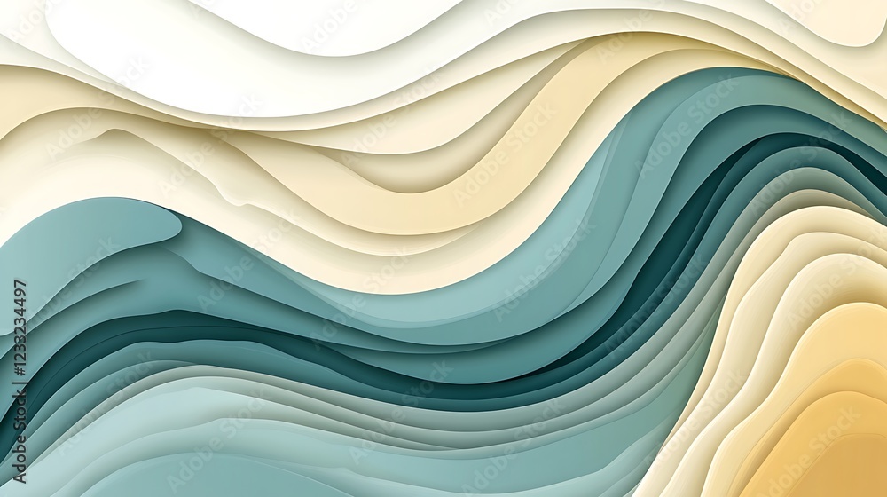 Abstract Wave Pattern in Cream Teal and White Hues