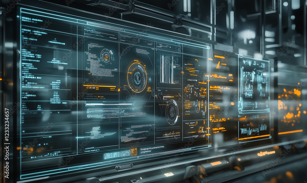 Fototapeta premium A workflow optimization displayed on a factory HUD, focusing on production efficiency