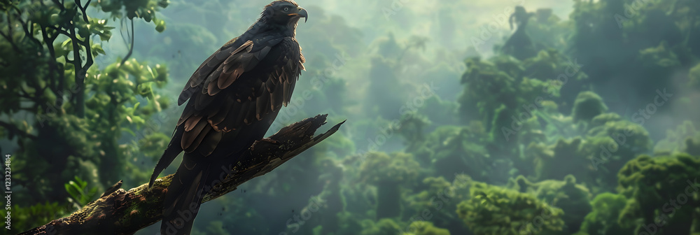 Fototapeta premium Predatory bird perched on a tree branch in a tranquil wilderness