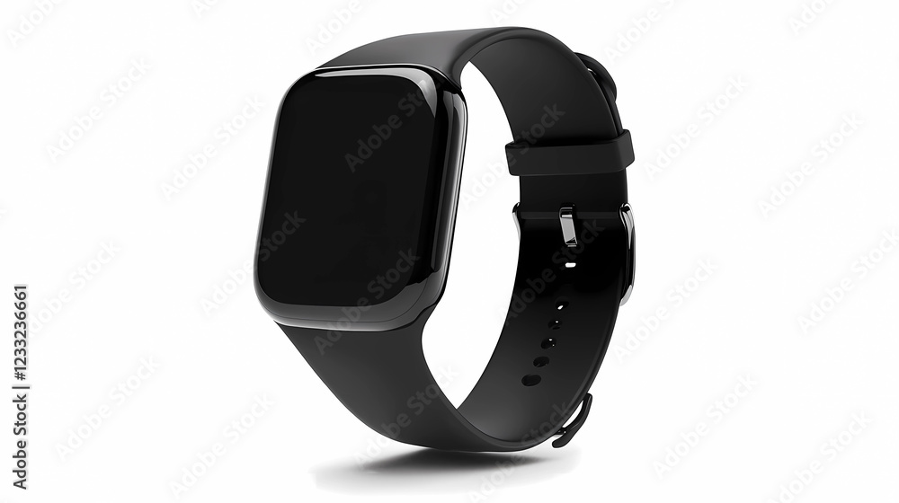A smartwatch with modern black design and immaculate white background, perfect for style and functionality A smartwatch with modern black design and immaculate white background, perfect for style and functionality