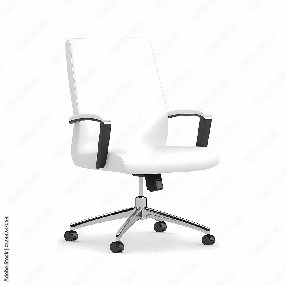 A desk chair with ergonomic design and pure white backdrop, providing comfort and style A desk chair with ergonomic design and pure white backdrop, providing comfort and style