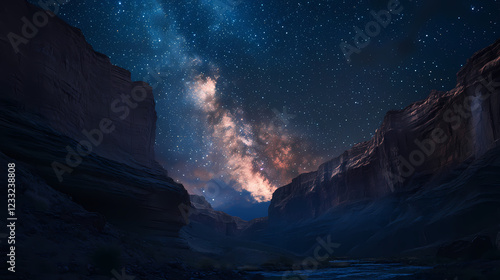 Wallpaper Mural Stunning night sky over rugged canyon landscape with stars and milky way. Midnight Canyon. Illustration Torontodigital.ca