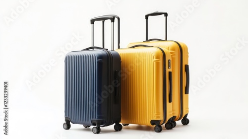Wallpaper Mural modern suitcases on handle, isolated white background, copy space for text. Travel gear isolated on white. Photo realistic photo. Torontodigital.ca