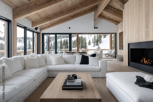 Cozy and Luxurious Ski Lodge with Roaring Fireplace and Breathtaking Mountain Views  Featuring a warm and inviting interior with rustic chic design plush furnishings