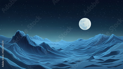 Frosty ridges and valleys under a dark moonlit sky, lunar, vast, icy. moonlit ridge. illustration. Moonlit Ridge. Illustration photo