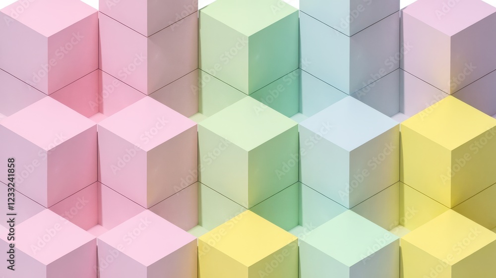 A vibrant arrangement of pastel-colored cubes, featuring shades of pink, green, and yellow, creating a soft and playful visual effect. A vibrant arrangement of pastel-colored cubes, featuring shades of pink, green, and yellow, creating a soft and playful visual effect.