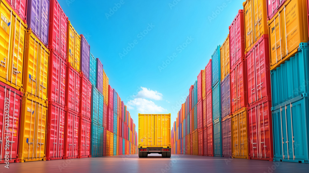 Fototapeta premium Colorful shipping containers create vibrant industrial landscape