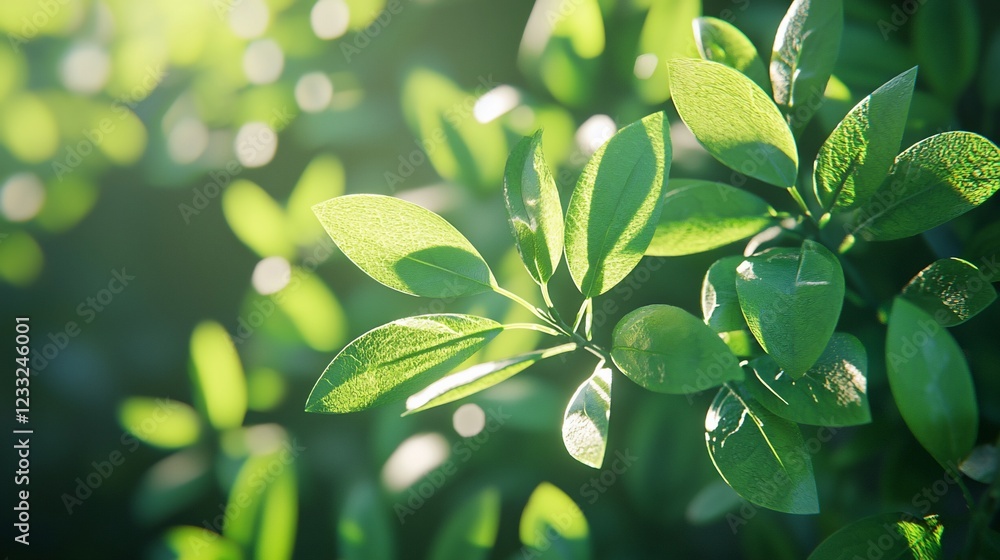 Obraz premium Sunlit Green Leaves Branching Outwards