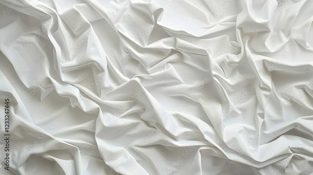 A close-up view of crumpled white fabric, showcasing texture and movement. A close-up view of crumpled white fabric, showcasing texture and movement.