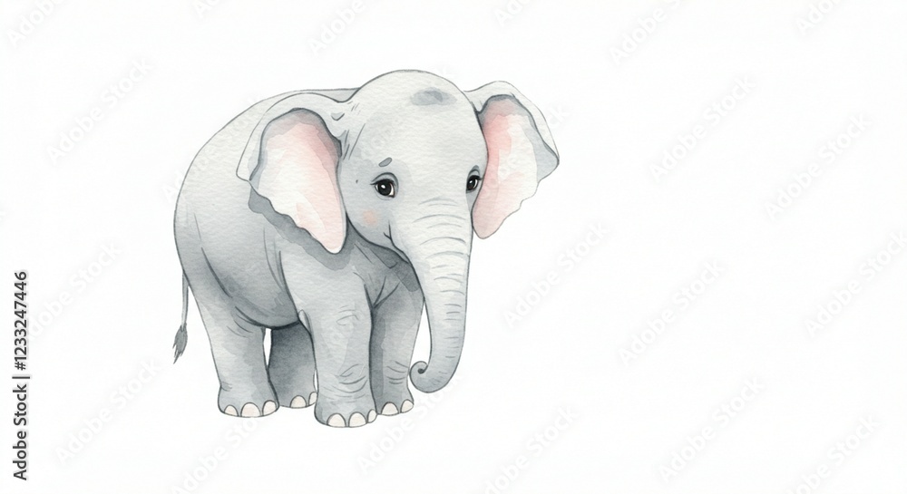 Fototapeta premium Adorable Watercolor Painting of a Baby Elephant Cute Gray Elephant Illustration Nursery Decor