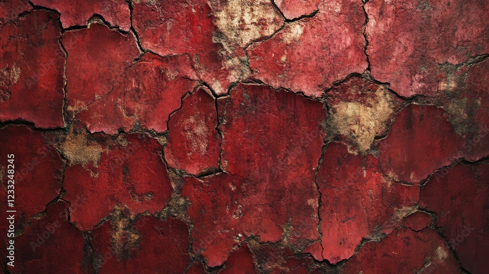Obraz premium Cracked Red Surface Texture with Dark Tones and Distressed Finish