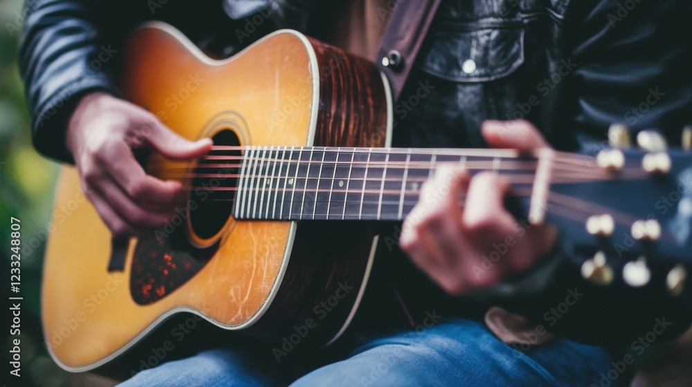Fototapeta premium A man playing an acoustic guitar.