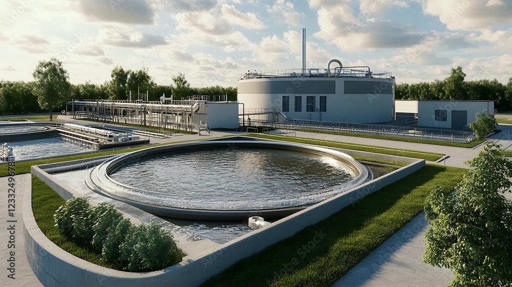 Fototapeta premium Water treatment facility with flowing clean water