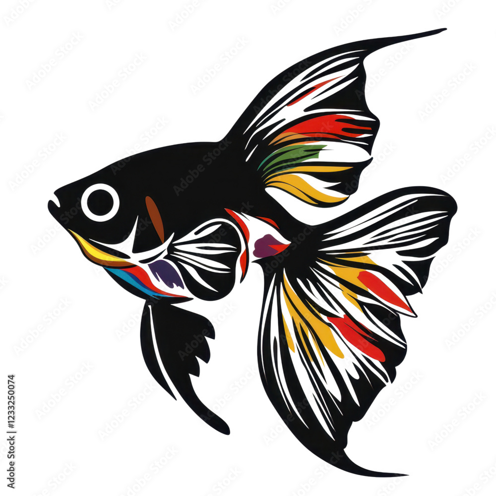 Obraz premium Colorful Artful Goldfish in Elegant Swimming Pose with Flowing Fins