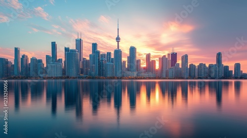 City skyline with reflection on the river photo