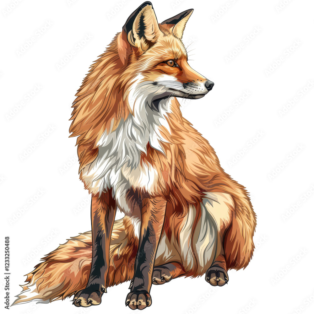 Obraz premium Detailed Illustration of a Majestic Standing Red Fox in Nature