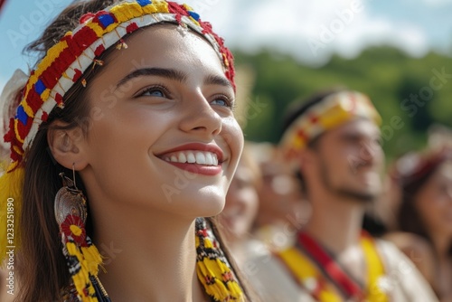 Independence Day celebration: joyful gathering, Bosnian and Herzegovina spirit, national pride, vibrant festivities, traditional attire, community unity, cultural expression, shared happiness.