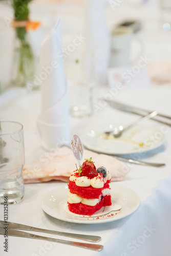 Red mini cream cake, sweet table, sweet snacks photo