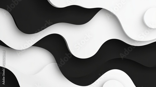Abstract Black And White Wavy Paper-Like Layers Create A Visually Striking And Modern Design. The Contrast Is Sharp, The Lines Are Smooth.