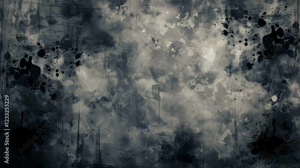 Fototapeta premium Abstract grey and black textured background with splashes and stains.