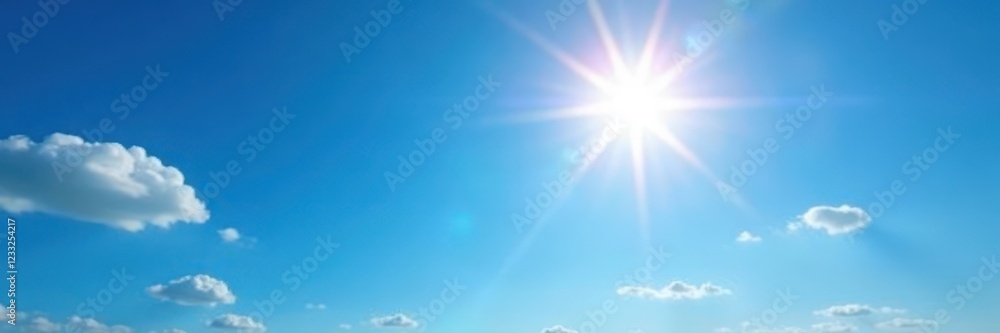 Radiant sun, vivid blue sky, ample empty space , background, daytime Radiant sun, vivid blue sky, ample empty space , background, daytime