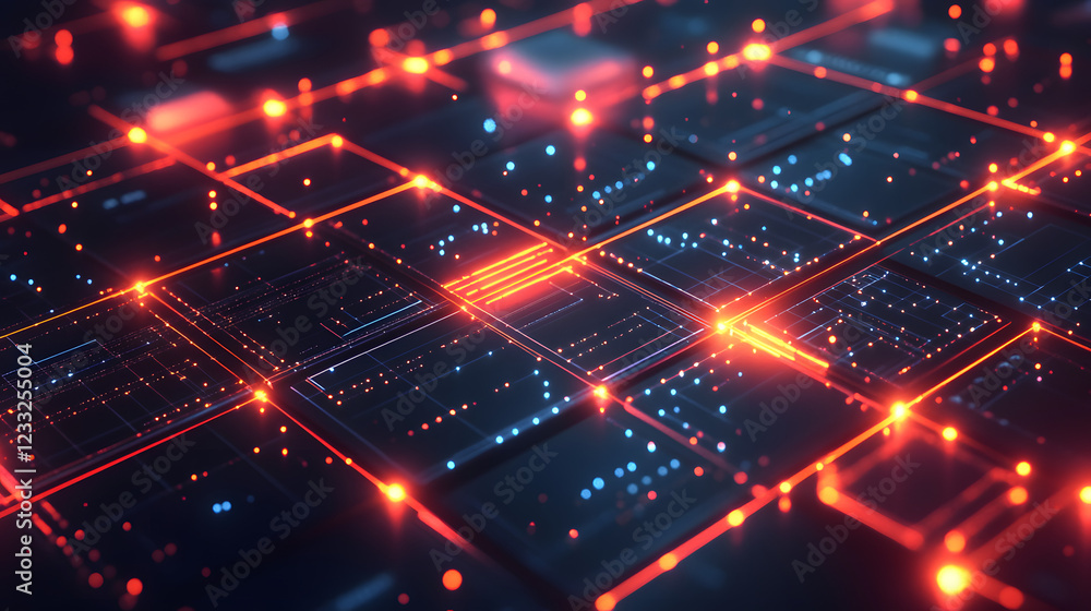 Seamless Tech Icons Array with Glowing Node Elements Seamless Tech Icons Array with Glowing Node Elements