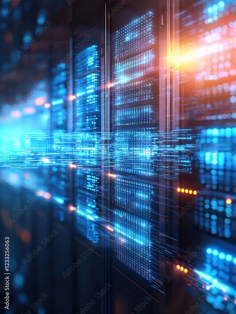 Fototapeta premium Futuristic Digital Data Flow and Server Visualization in a High-Tech Environment