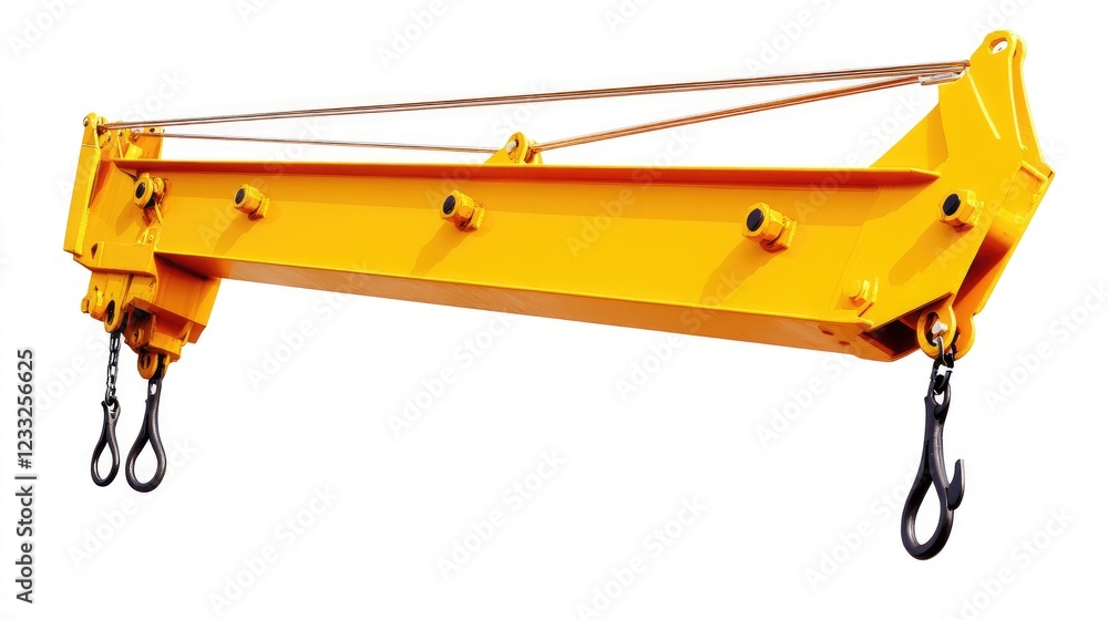 Isolated illustration of a yellow crane boom with hooks, presented on a white background with clipping paths. Isolated illustration of a yellow crane boom with hooks, presented on a white background with clipping paths.