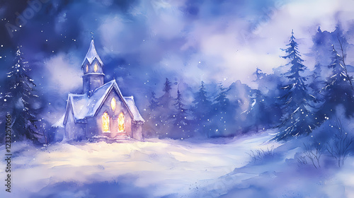 Wallpaper Mural Enchanted ice chapel, glowing softly in a snow-covered meadow, mystical and serene, watercolor. Mystic Meadow. Illustration Torontodigital.ca