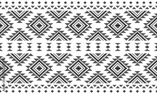 Southwest Aztec geometric Native American Mexican Navajo tribal ethnic boho indian texture ornament seamless pattern fabric black and white design vector for woven textile printing blanket rug carpet 