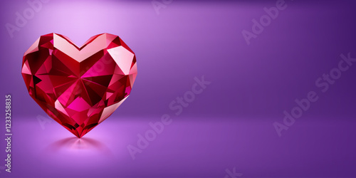 A beautiful faceted red heart-shaped gemstone stands out against a soft purpl...