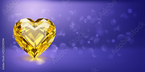 A beautifully faceted yellow heart-shaped gemstone on a deep blue backdrop. T...