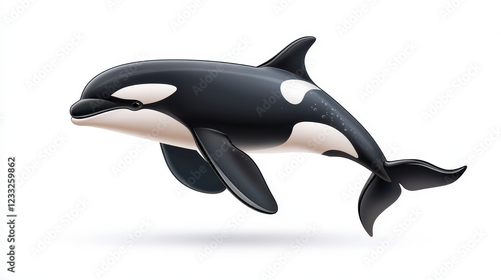 Fototapeta premium Playful Orca Swimming in Clear Blue Water with Smooth Movement
